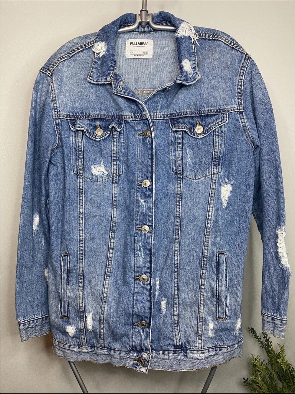 Pull&Bear Light Blue Distressed Denim Jacket